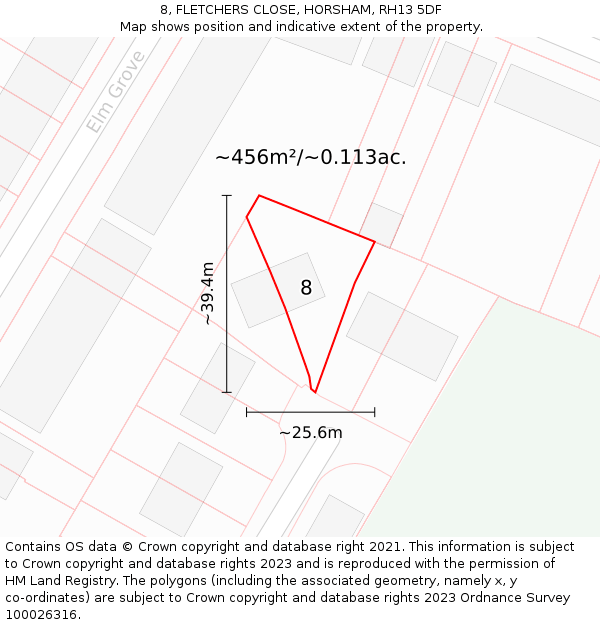 8, FLETCHERS CLOSE, HORSHAM, RH13 5DF: Plot and title map