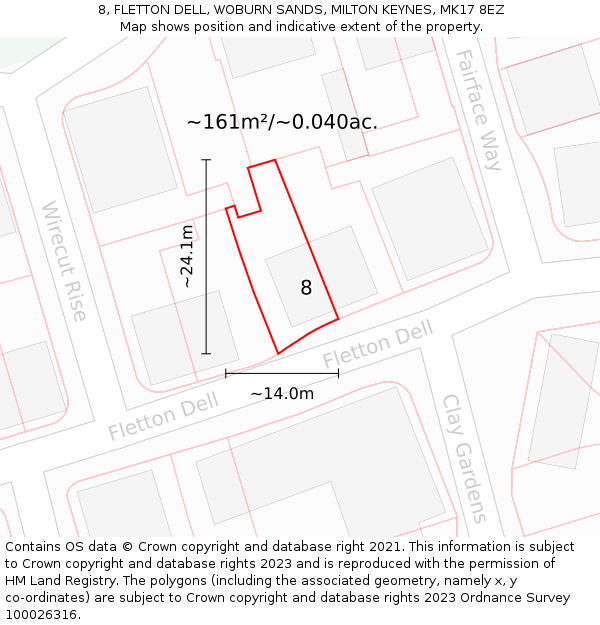 8, FLETTON DELL, WOBURN SANDS, MILTON KEYNES, MK17 8EZ: Plot and title map