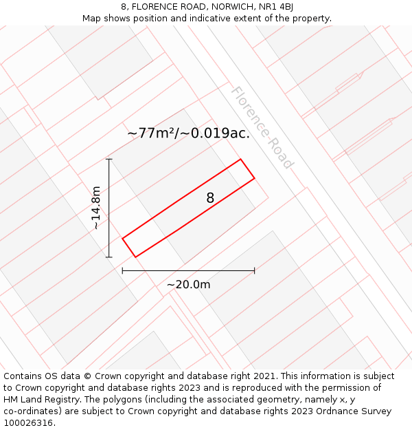8, FLORENCE ROAD, NORWICH, NR1 4BJ: Plot and title map