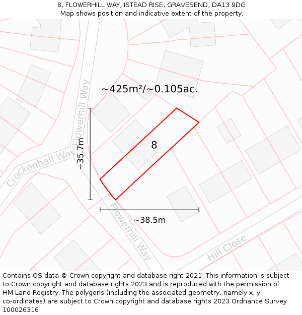 8, FLOWERHILL WAY, ISTEAD RISE, GRAVESEND, DA13 9DG: Plot and title map