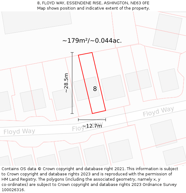 8, FLOYD WAY, ESSENDENE RISE, ASHINGTON, NE63 0FE: Plot and title map