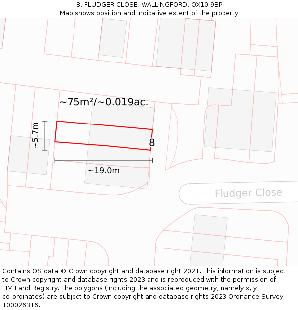 8, FLUDGER CLOSE, WALLINGFORD, OX10 9BP: Plot and title map