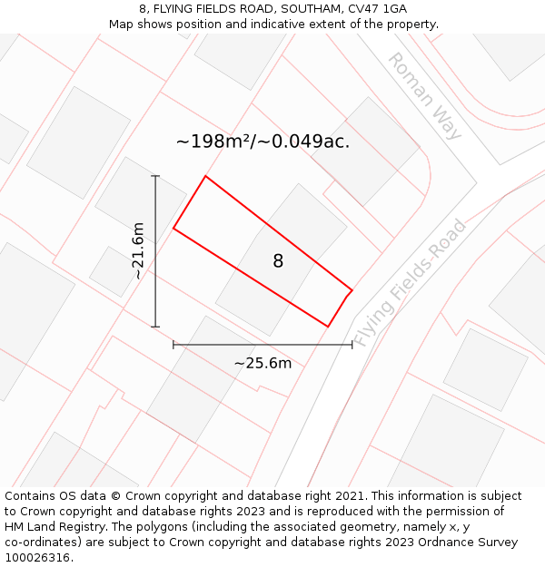 8, FLYING FIELDS ROAD, SOUTHAM, CV47 1GA: Plot and title map