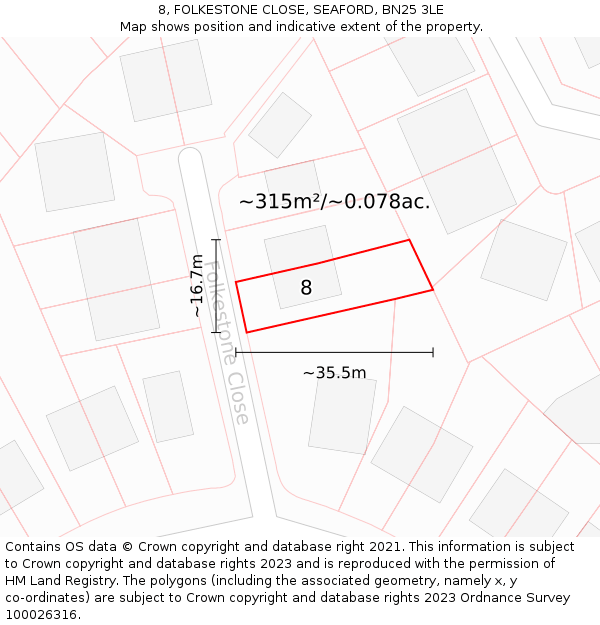 8, FOLKESTONE CLOSE, SEAFORD, BN25 3LE: Plot and title map