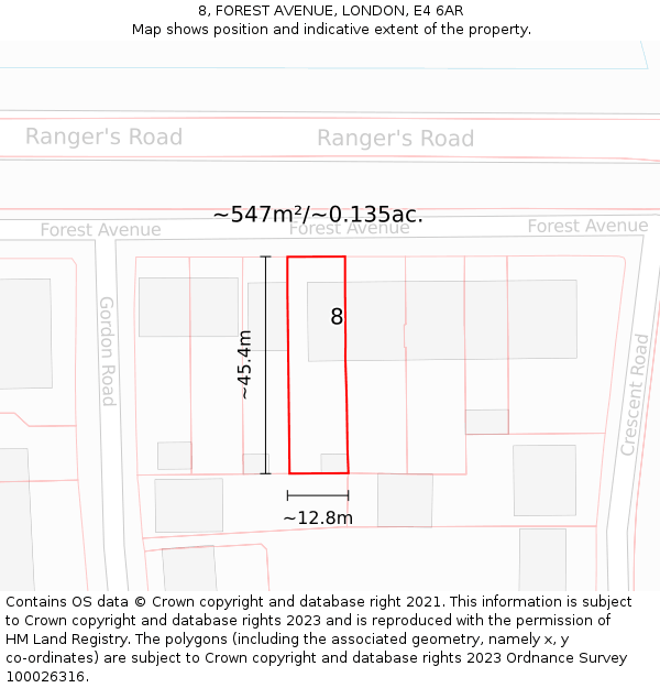 8, FOREST AVENUE, LONDON, E4 6AR: Plot and title map