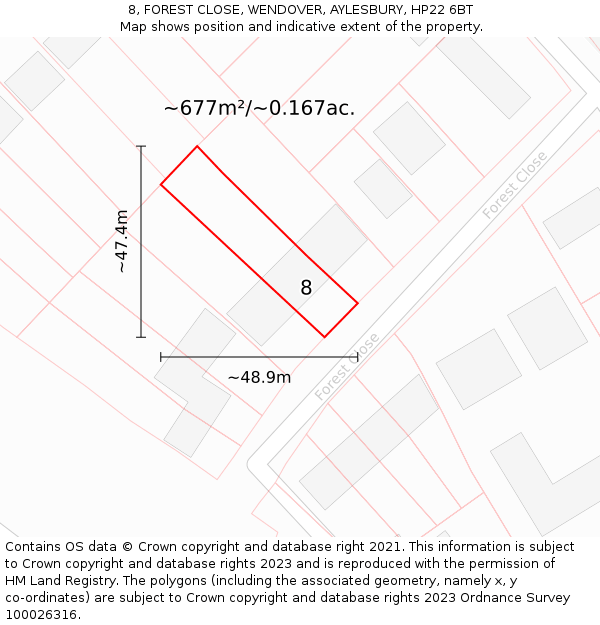 8, FOREST CLOSE, WENDOVER, AYLESBURY, HP22 6BT: Plot and title map