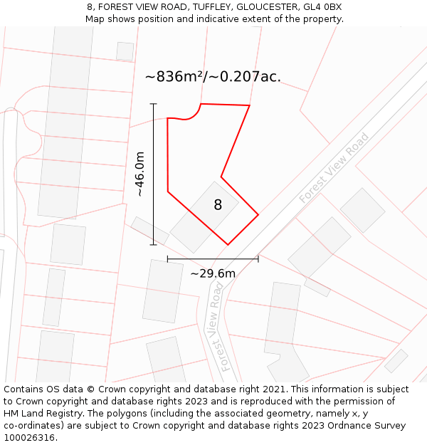 8, FOREST VIEW ROAD, TUFFLEY, GLOUCESTER, GL4 0BX: Plot and title map