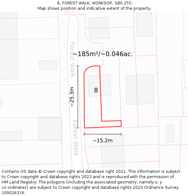 8, FOREST WALK, WORKSOP, S80 2TG: Plot and title map
