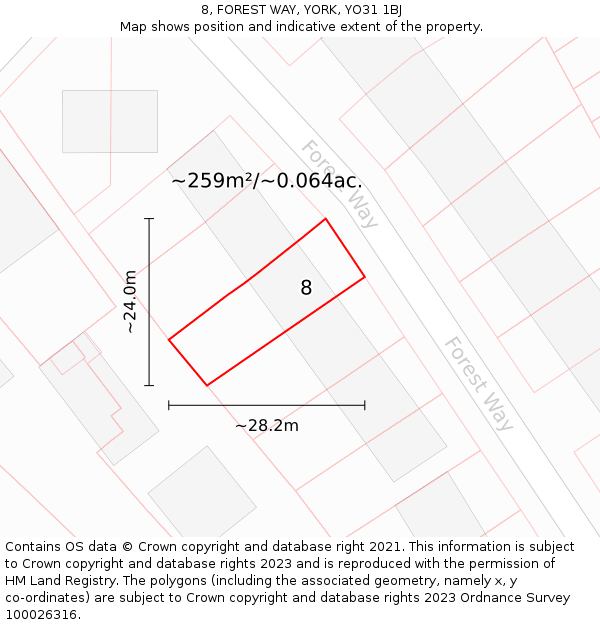 8, FOREST WAY, YORK, YO31 1BJ: Plot and title map