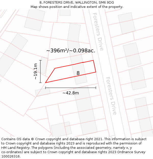 8, FORESTERS DRIVE, WALLINGTON, SM6 9DG: Plot and title map