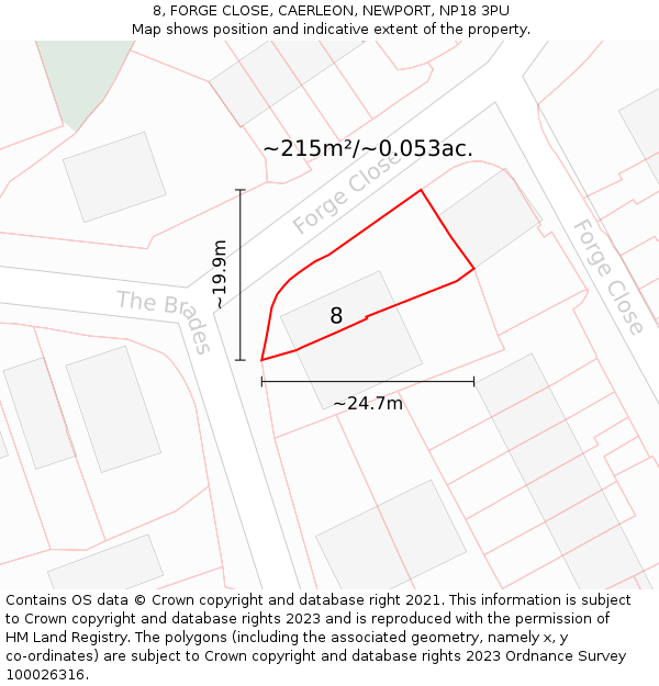 8, FORGE CLOSE, CAERLEON, NEWPORT, NP18 3PU: Plot and title map