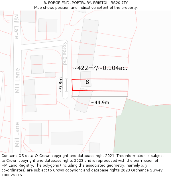 8, FORGE END, PORTBURY, BRISTOL, BS20 7TY: Plot and title map