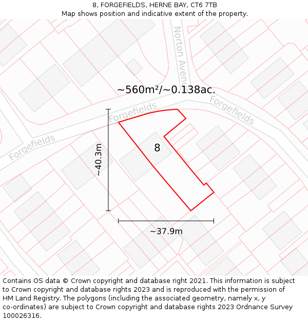 8, FORGEFIELDS, HERNE BAY, CT6 7TB: Plot and title map