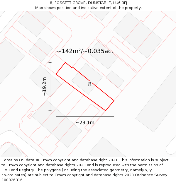 8, FOSSETT GROVE, DUNSTABLE, LU6 3FJ: Plot and title map