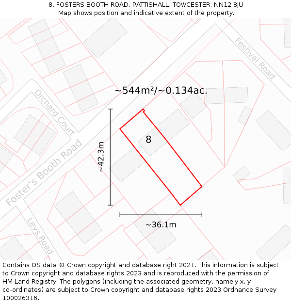 8, FOSTERS BOOTH ROAD, PATTISHALL, TOWCESTER, NN12 8JU: Plot and title map