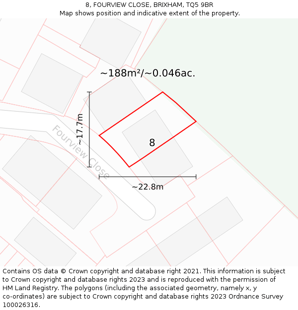 8, FOURVIEW CLOSE, BRIXHAM, TQ5 9BR: Plot and title map