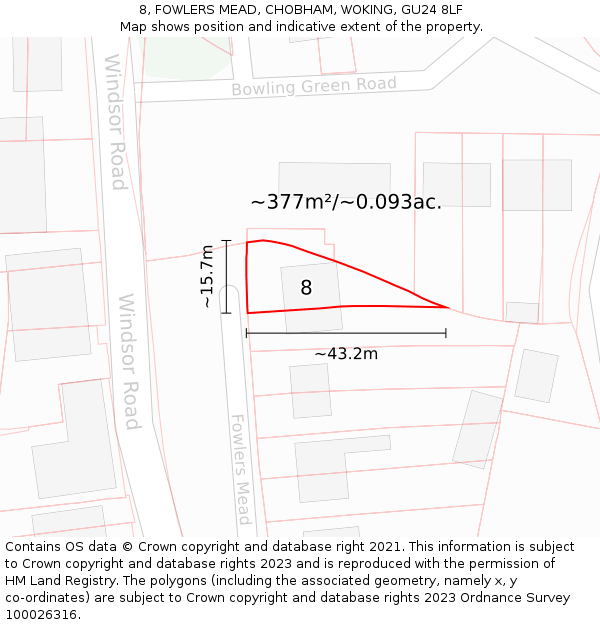 8, FOWLERS MEAD, CHOBHAM, WOKING, GU24 8LF: Plot and title map