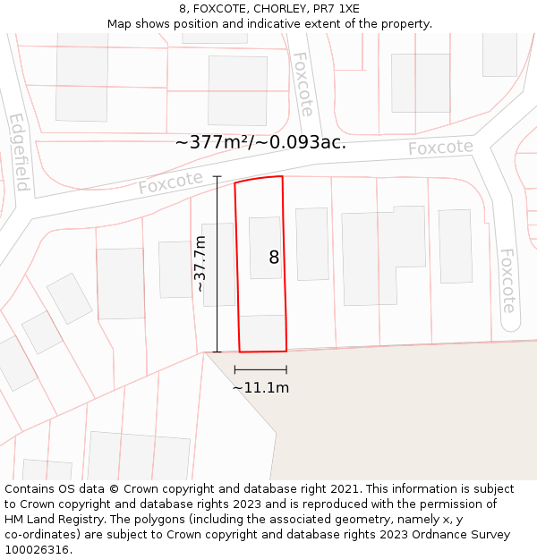 8, FOXCOTE, CHORLEY, PR7 1XE: Plot and title map