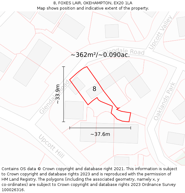 8, FOXES LAIR, OKEHAMPTON, EX20 1LA: Plot and title map