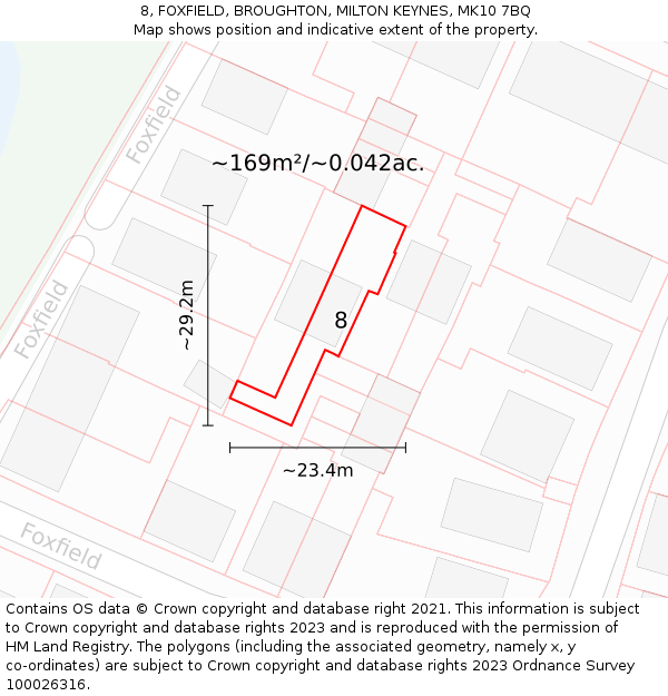 8, FOXFIELD, BROUGHTON, MILTON KEYNES, MK10 7BQ: Plot and title map