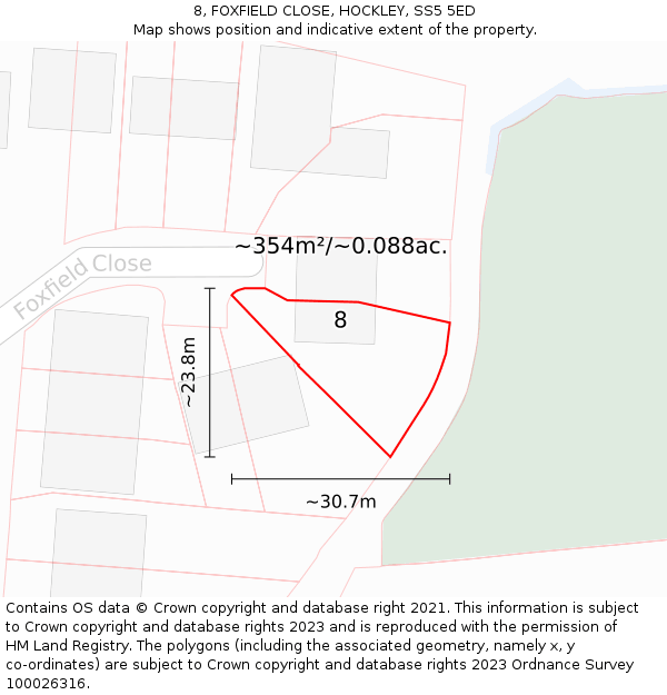 8, FOXFIELD CLOSE, HOCKLEY, SS5 5ED: Plot and title map