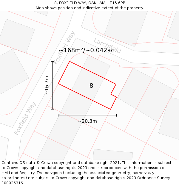 8, FOXFIELD WAY, OAKHAM, LE15 6PR: Plot and title map