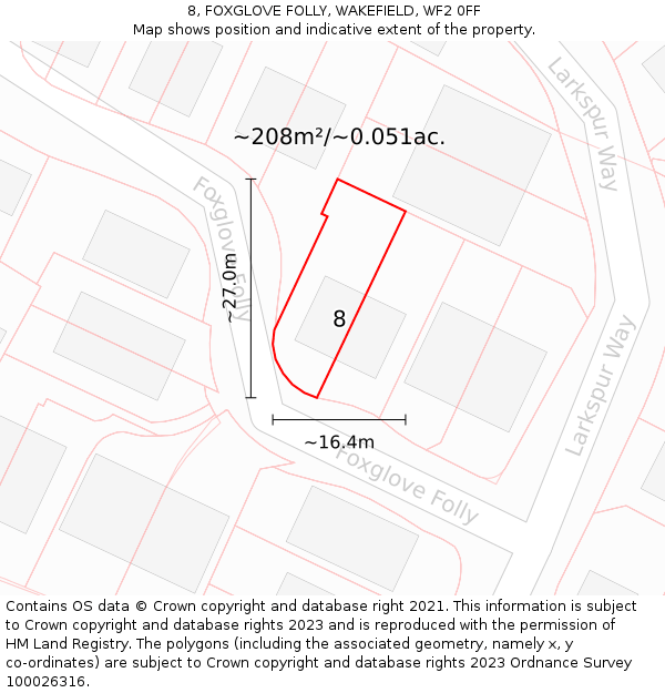 8, FOXGLOVE FOLLY, WAKEFIELD, WF2 0FF: Plot and title map