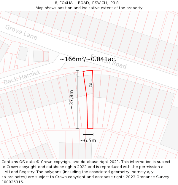 8, FOXHALL ROAD, IPSWICH, IP3 8HL: Plot and title map