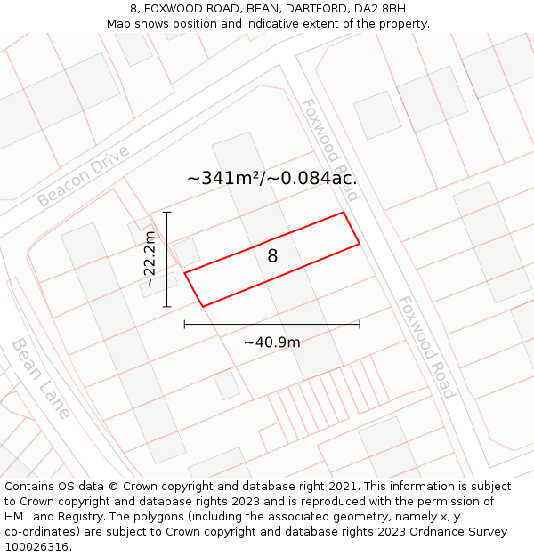 8, FOXWOOD ROAD, BEAN, DARTFORD, DA2 8BH: Plot and title map