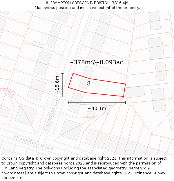 8, FRAMPTON CRESCENT, BRISTOL, BS16 4JA: Plot and title map