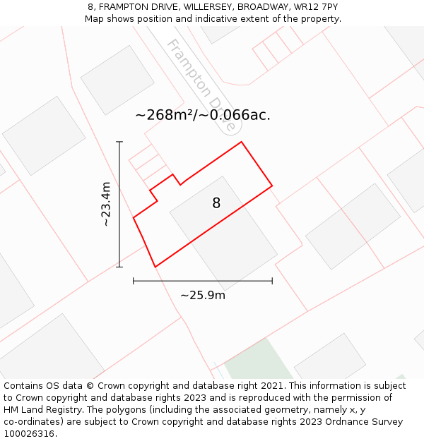 8, FRAMPTON DRIVE, WILLERSEY, BROADWAY, WR12 7PY: Plot and title map