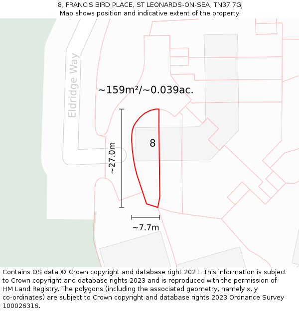 8, FRANCIS BIRD PLACE, ST LEONARDS-ON-SEA, TN37 7GJ: Plot and title map