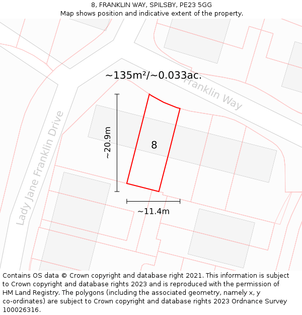 8, FRANKLIN WAY, SPILSBY, PE23 5GG: Plot and title map