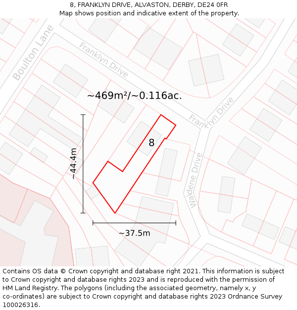 8, FRANKLYN DRIVE, ALVASTON, DERBY, DE24 0FR: Plot and title map