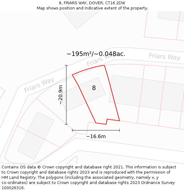 8, FRIARS WAY, DOVER, CT16 2DW: Plot and title map