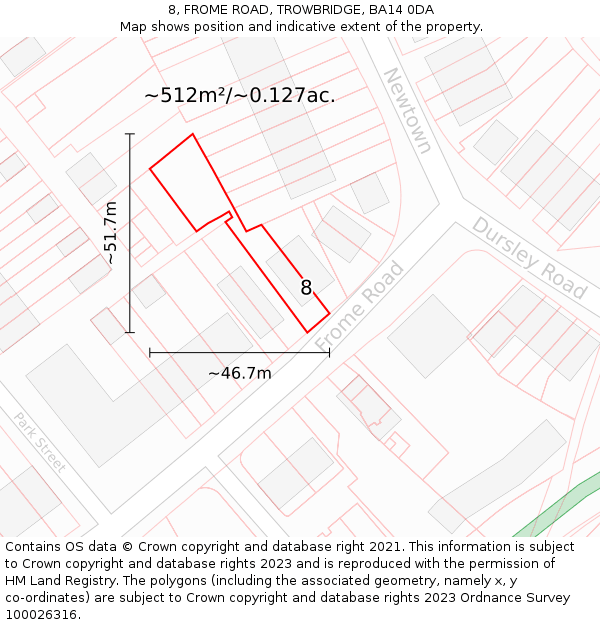 8, FROME ROAD, TROWBRIDGE, BA14 0DA: Plot and title map