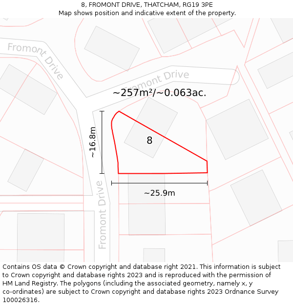 8, FROMONT DRIVE, THATCHAM, RG19 3PE: Plot and title map