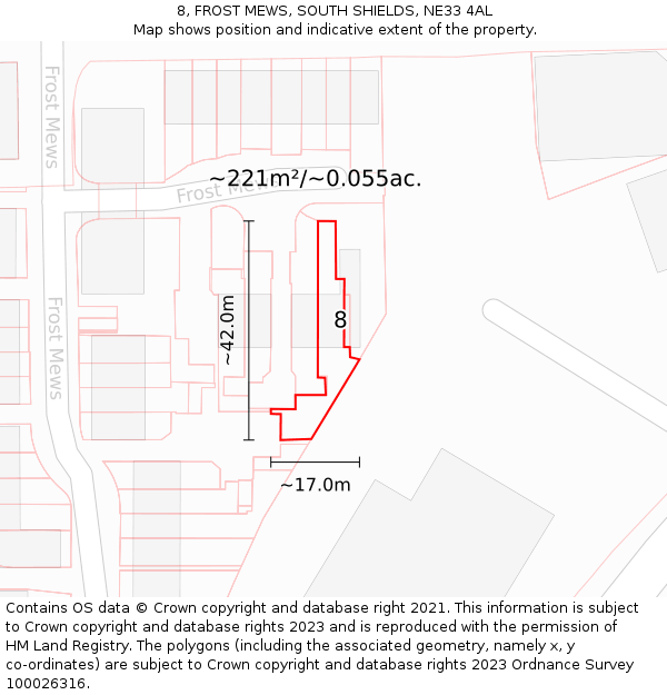 8, FROST MEWS, SOUTH SHIELDS, NE33 4AL: Plot and title map