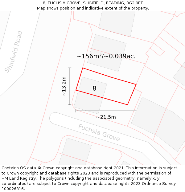 8, FUCHSIA GROVE, SHINFIELD, READING, RG2 9ET: Plot and title map