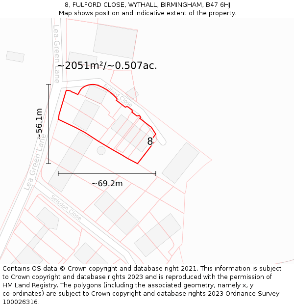8, FULFORD CLOSE, WYTHALL, BIRMINGHAM, B47 6HJ: Plot and title map