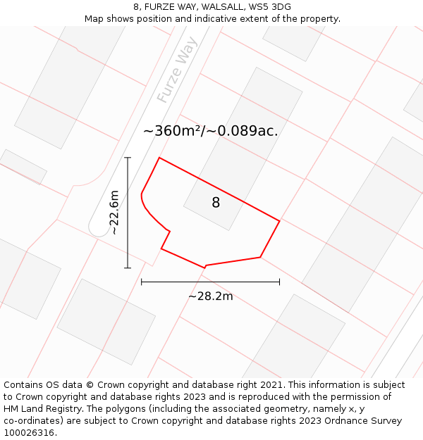 8, FURZE WAY, WALSALL, WS5 3DG: Plot and title map