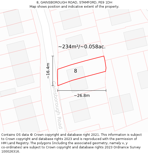 8, GAINSBOROUGH ROAD, STAMFORD, PE9 1DH: Plot and title map
