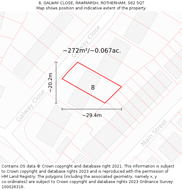 8, GALWAY CLOSE, RAWMARSH, ROTHERHAM, S62 5QT: Plot and title map