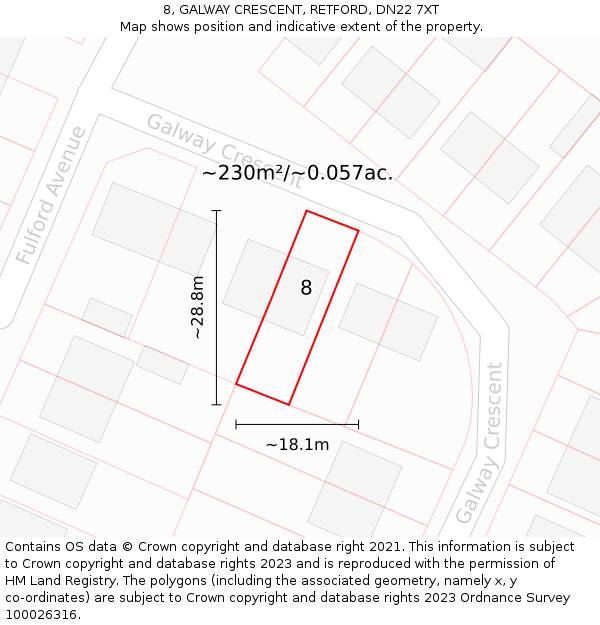 8, GALWAY CRESCENT, RETFORD, DN22 7XT: Plot and title map