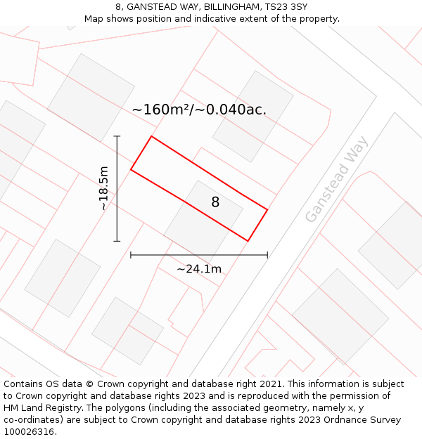 8, GANSTEAD WAY, BILLINGHAM, TS23 3SY: Plot and title map