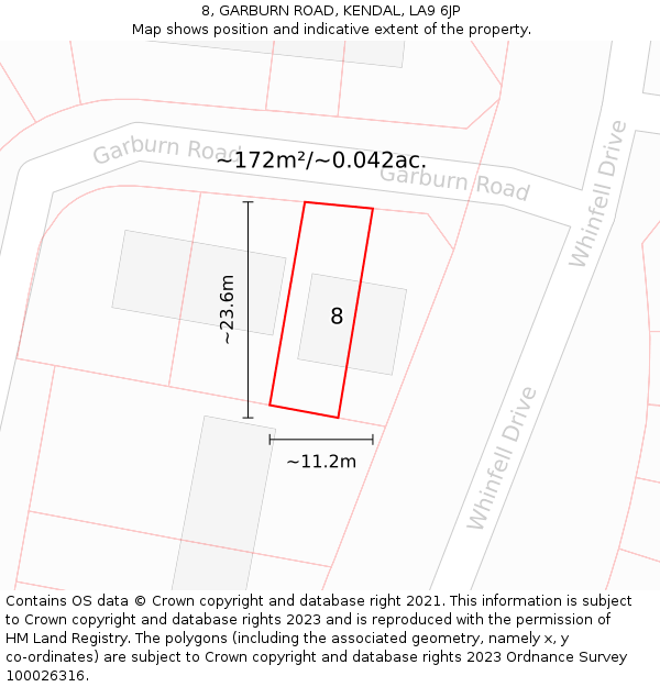8, GARBURN ROAD, KENDAL, LA9 6JP: Plot and title map