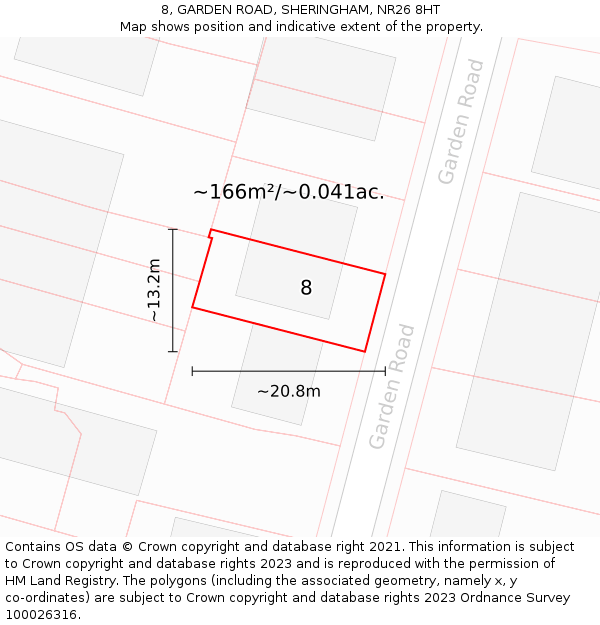 8, GARDEN ROAD, SHERINGHAM, NR26 8HT: Plot and title map