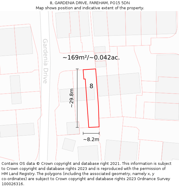 8, GARDENIA DRIVE, FAREHAM, PO15 5DN: Plot and title map
