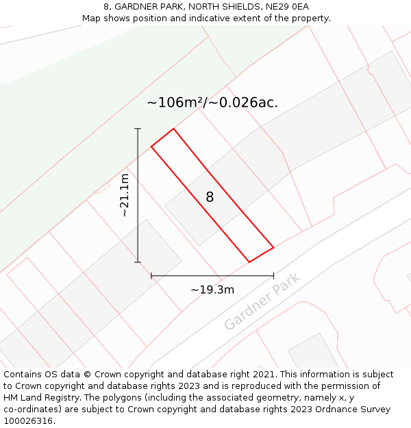 8, GARDNER PARK, NORTH SHIELDS, NE29 0EA: Plot and title map