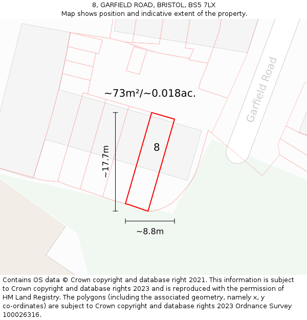 8, GARFIELD ROAD, BRISTOL, BS5 7LX: Plot and title map